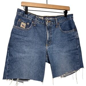 Cruel Girl Low Rise Denim Shorts Raw Hem Western Blue Size 33" Waist 6.5" Inseam